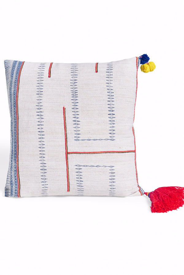 Vintage Textile 18" square Pillow with Tassels